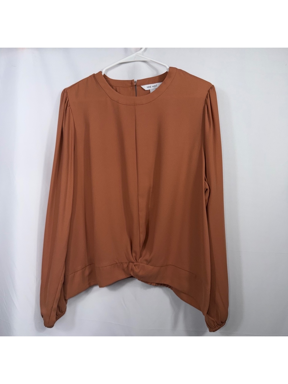 Nine West XL Rust Twist Front Long Sleeve Blouse